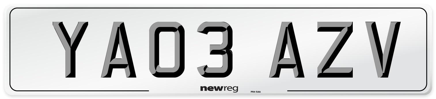 YA03 AZV Number Plate from New Reg
